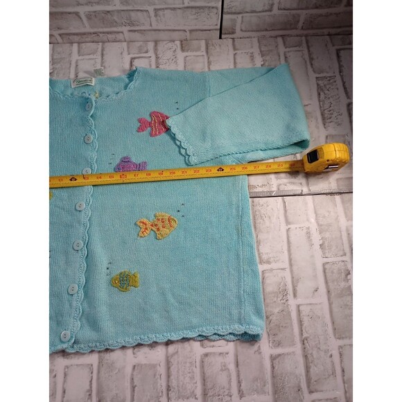 Vtg Extra Shenanigans Cardigan Sweater Women’s 1X  Baby Blue Fish Embroidered - Picture 5 of 16
